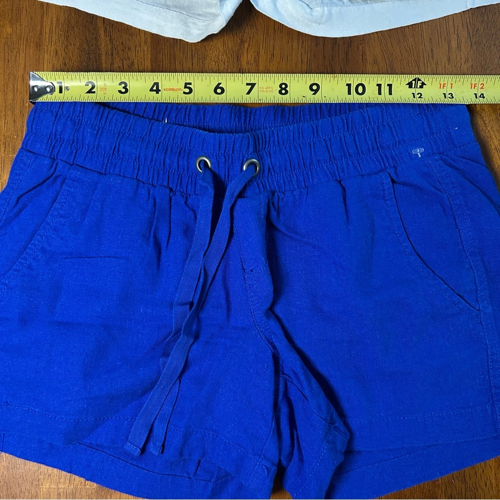 Linen Blend Shorts Bundle | Women XS |Blue & White | Elastic Waist Casual Summer - Picture 8 of 10
